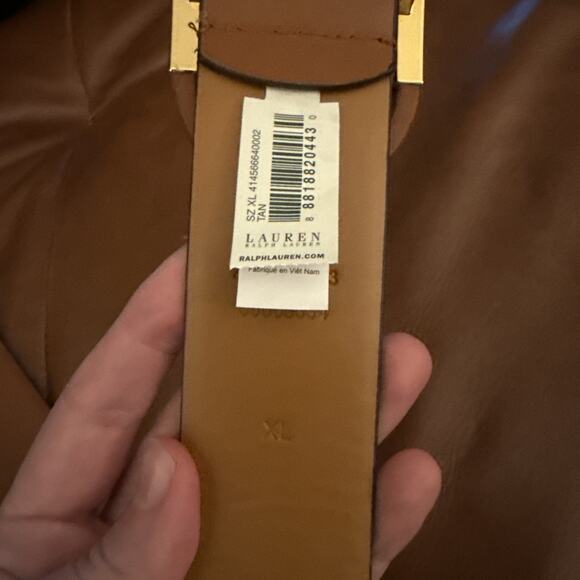 NWOT Lauren Ralph Lauren Covered Leather Gold Hardware Tan Belt XL